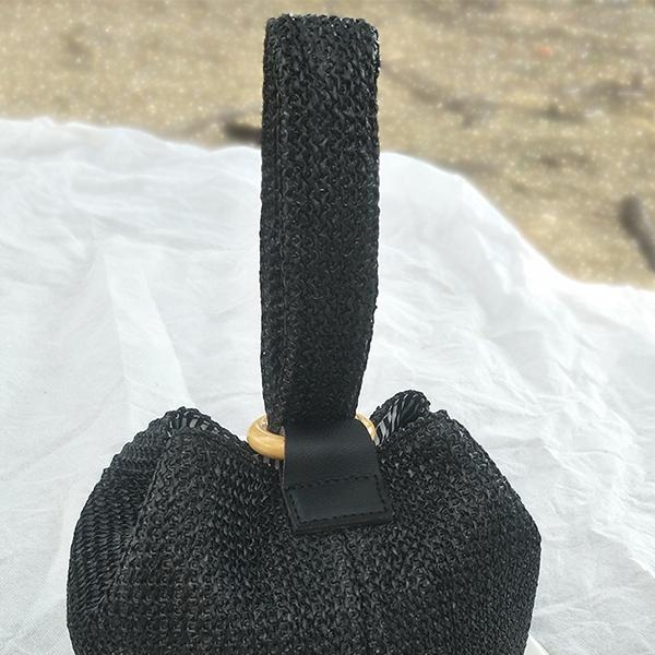 Black Straw Bucket Bags Circle Bucket Summer Handbags