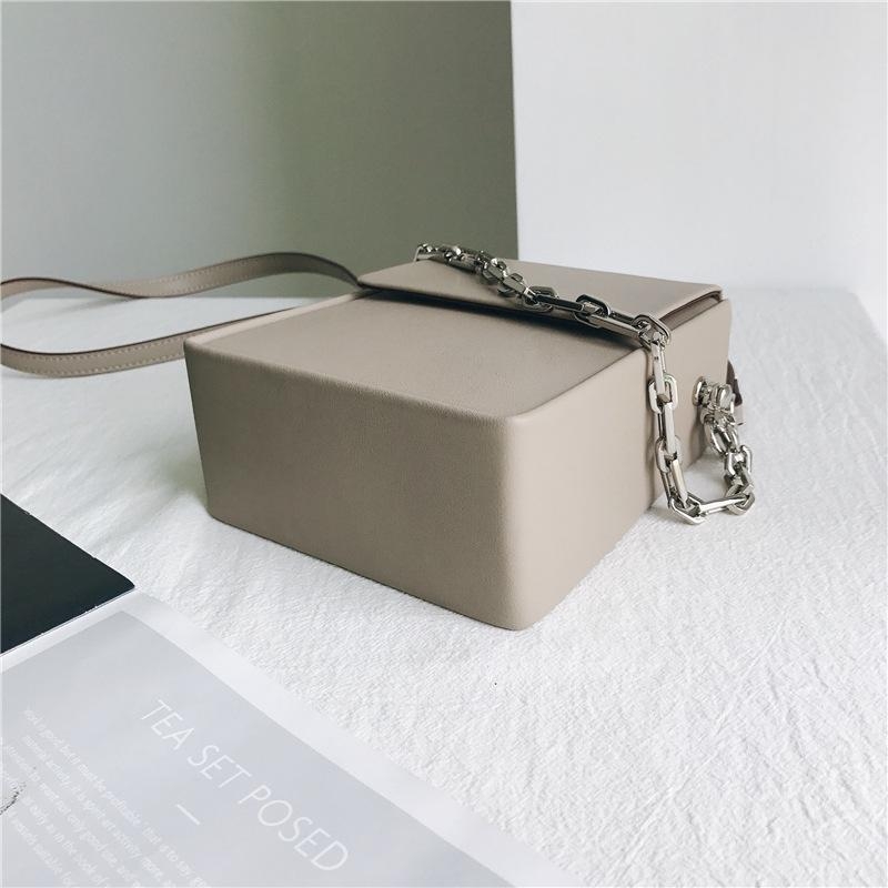 Grey Summer Leather Crossbody Box Bags Purse with Silver Chain