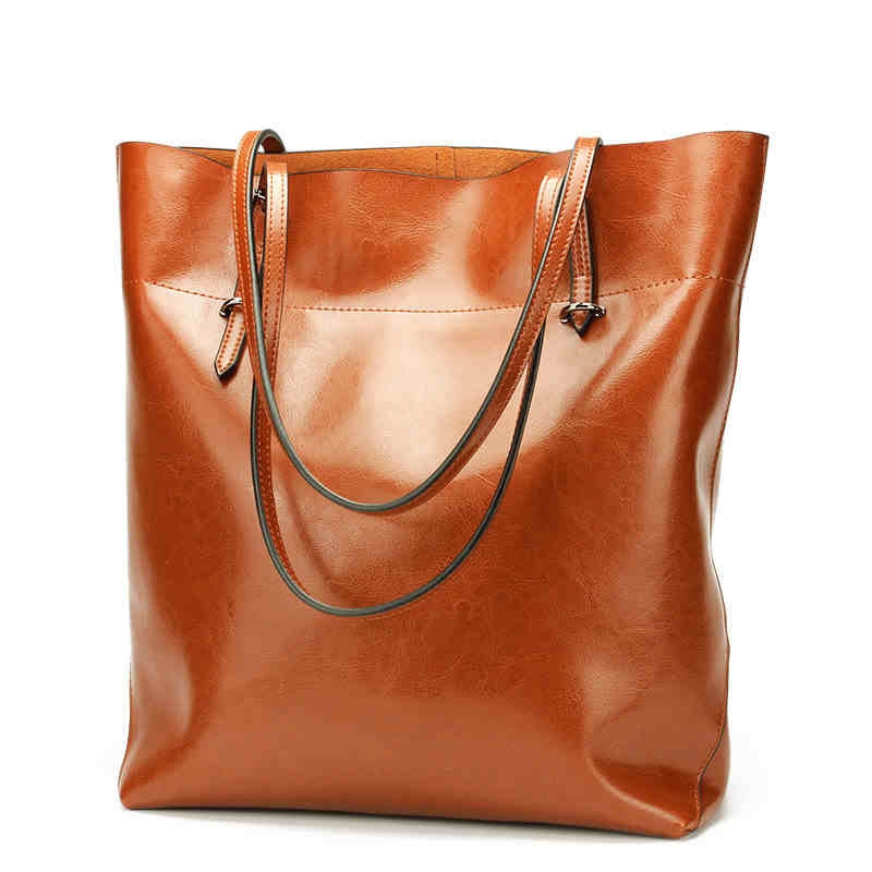 Tan Genuine Leather Classic Tote Handbags