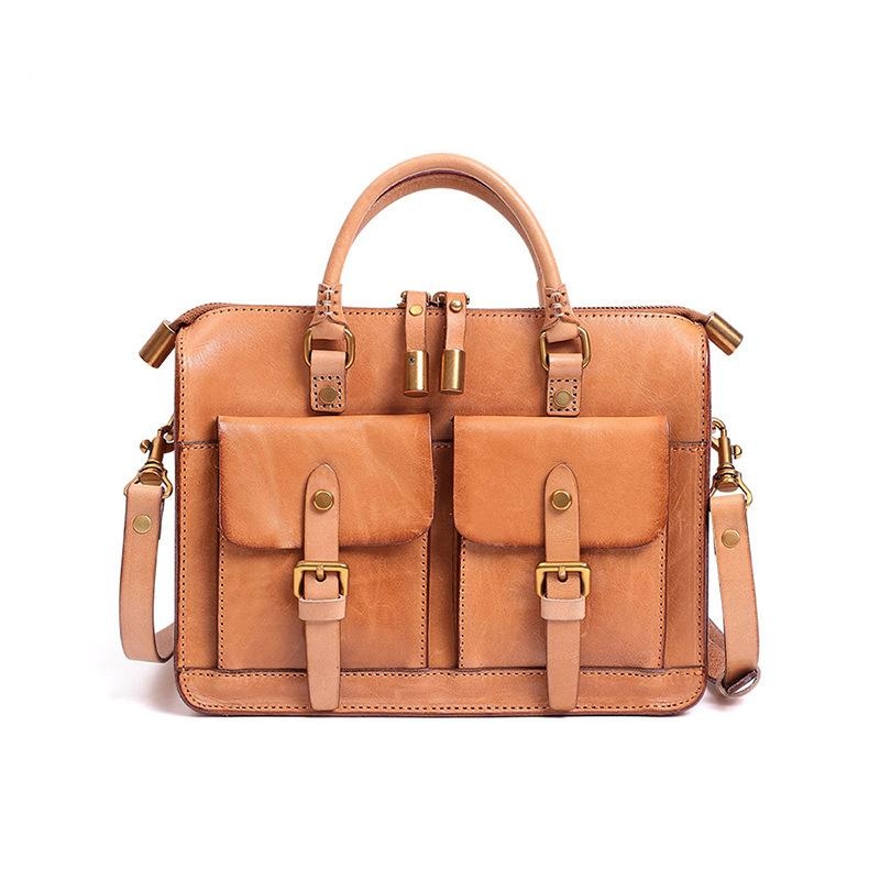 Brown Leather Messenger Bag Top Handle Crossbody Satchel Bag For Work