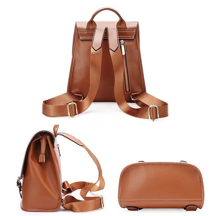 Tan Leather Backpack Foldover Double Buckles School Backpacks