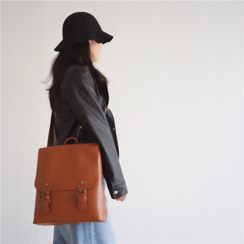 Tan Leather Vintage Backpacks School Style Backbacks Students Bags
