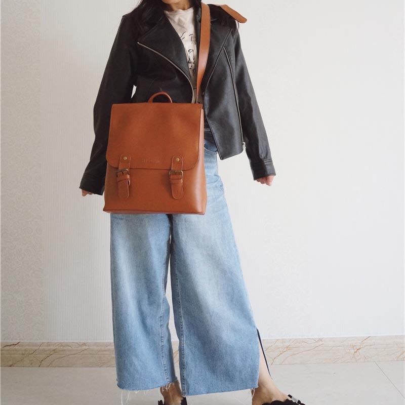 Tan Leather Vintage Backpacks School Style Backbacks Students Bags