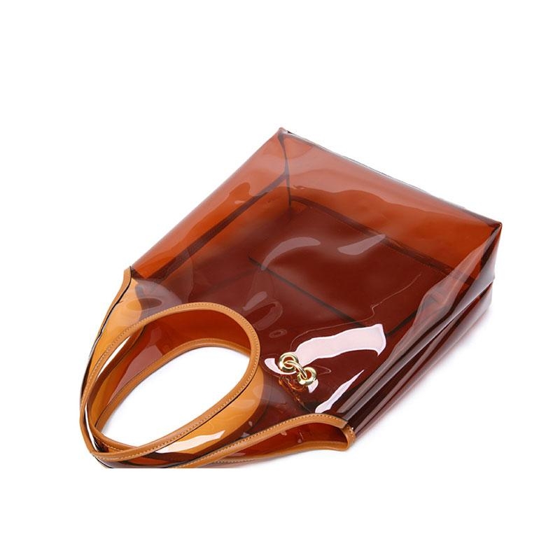 Tan PVC Jelly Hobo Bags Fashion Clear Handbags with Mini Wallet