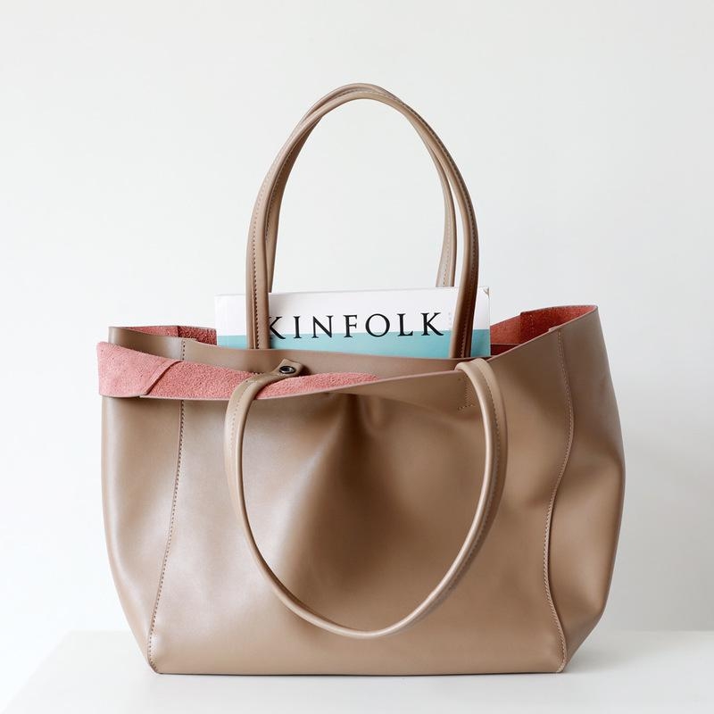 Apricot Soft Leather Daily Tote Bags