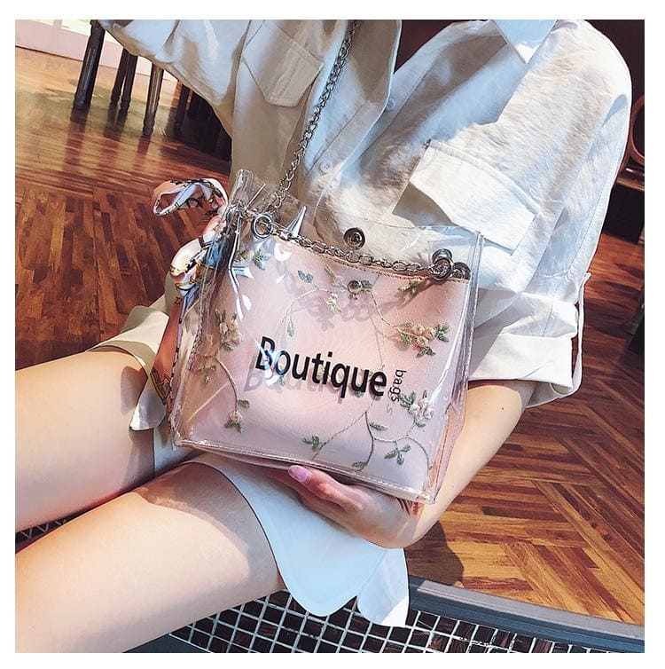 Transparent Bucket Bag Pink Inner Pouch Chain Crossbody Clear Bag