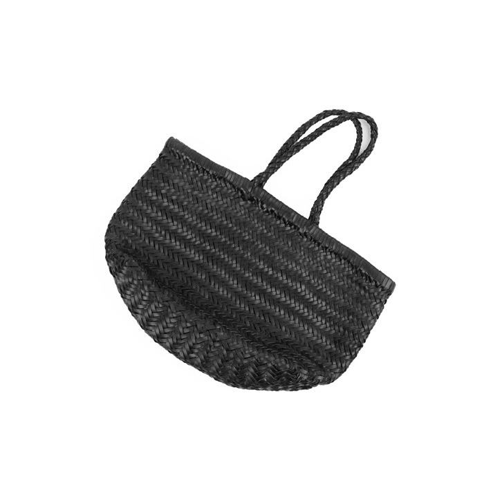Black Cow Leather Woven Tote Handbags