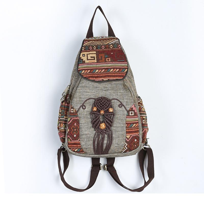 Unique Embroideried and Beads Flap Canvas Bohemia Vintage Backpacks