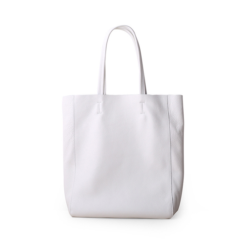 White Vertical Genuine Leather Tote Bag Shoulder Shopper Bags