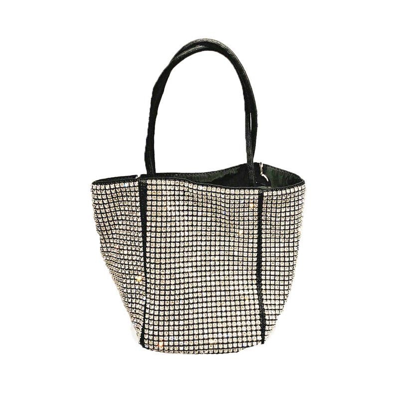 Silver Crystal Basket Bag Rhinestone Crossbody Chain Purse Bucket Bags