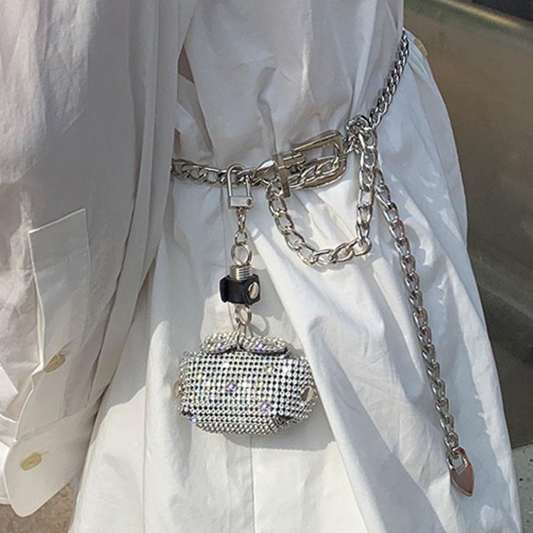 Silver Crystal Coin Purse Mini Crossbody Bags Chain Belt Bags