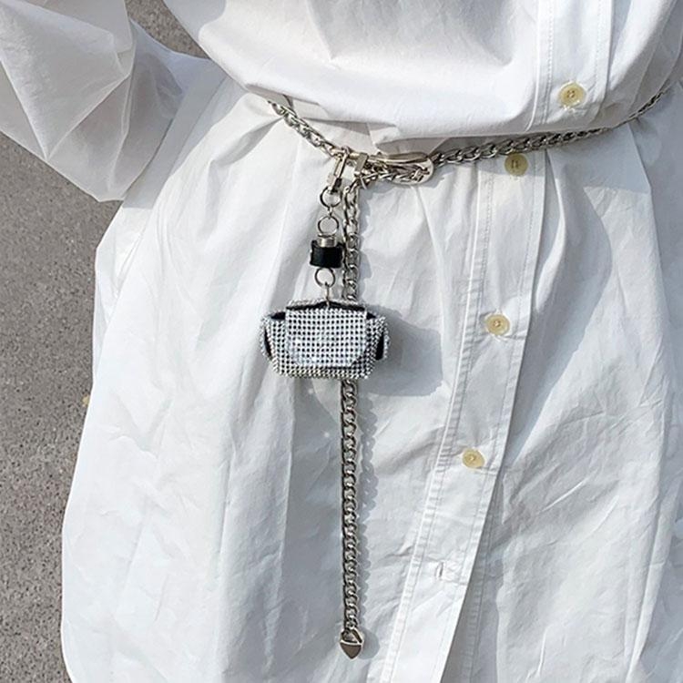 Silver Crystal Coin Purse Mini Crossbody Bags Chain Belt Bags