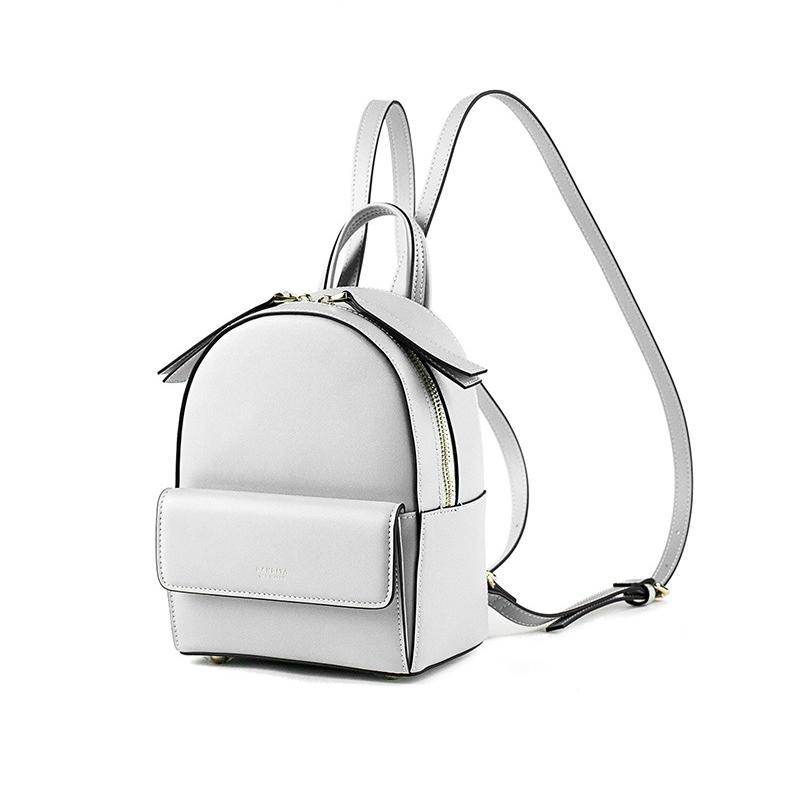 Grey Large Leather Backpack with Pocket