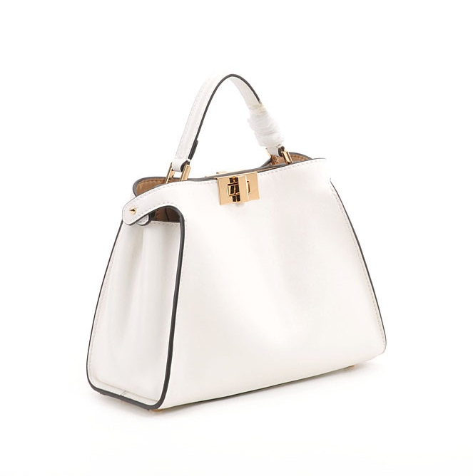 White Leather Top Handle Middle-Size Satchel Metal Lock Shoulder Bags ...