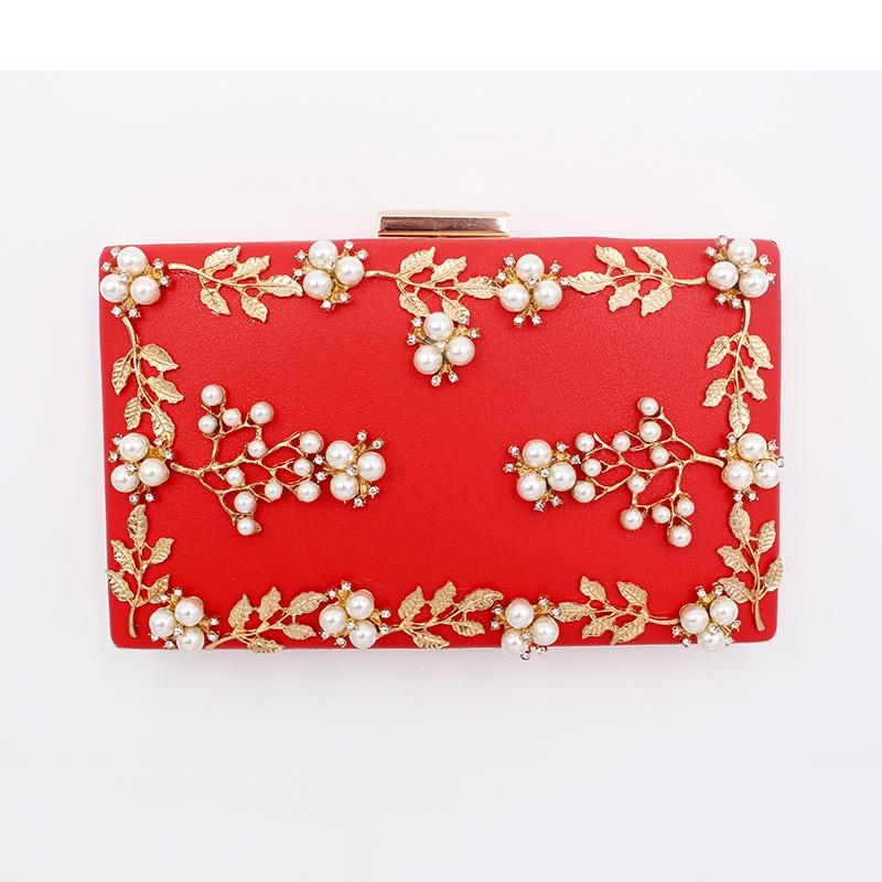 White Metal Clutch Bag Floral Pearl Box Evening Bag for Party