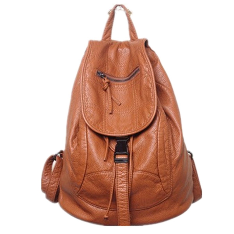 Brown Vintage Vegan Leather Flap School Backpacks