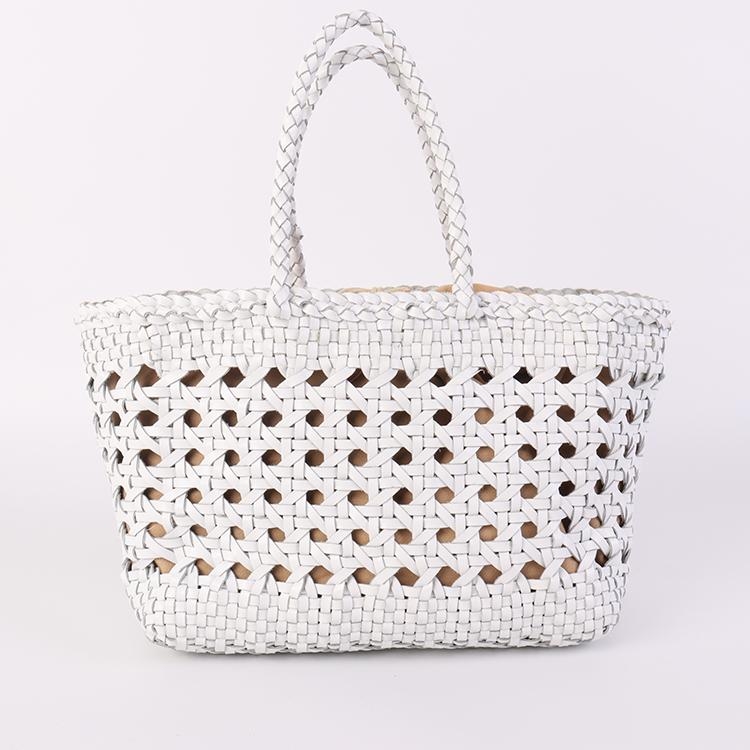 Coffee Brown Woven Leather Tote Bag Hollow-out Basket Handbags
