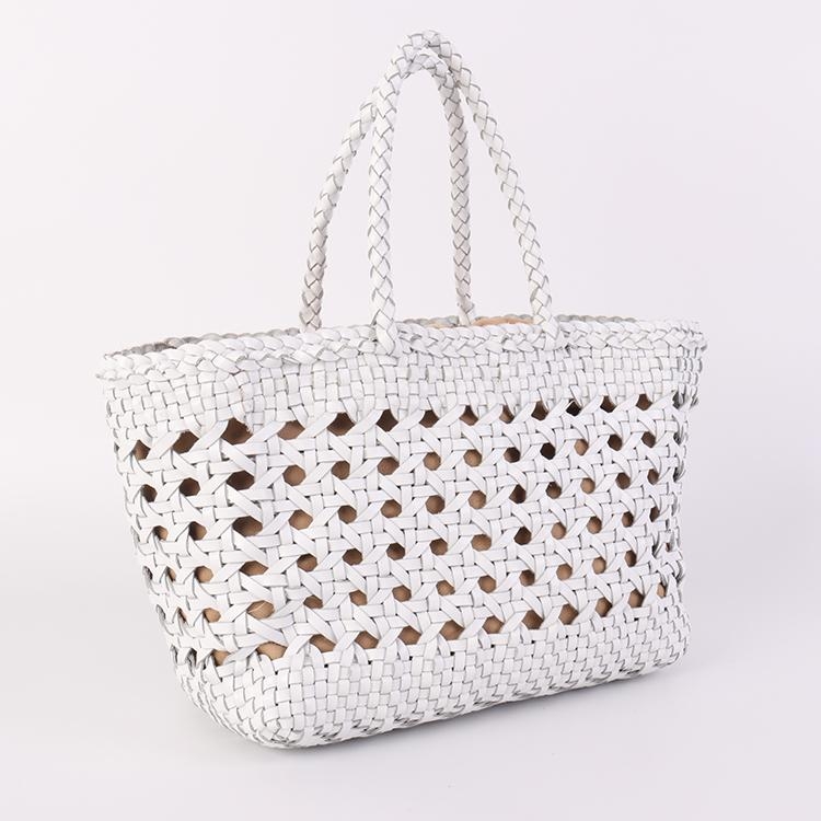 White Woven Leather Tote Bag Hollow-out Basket Handbags