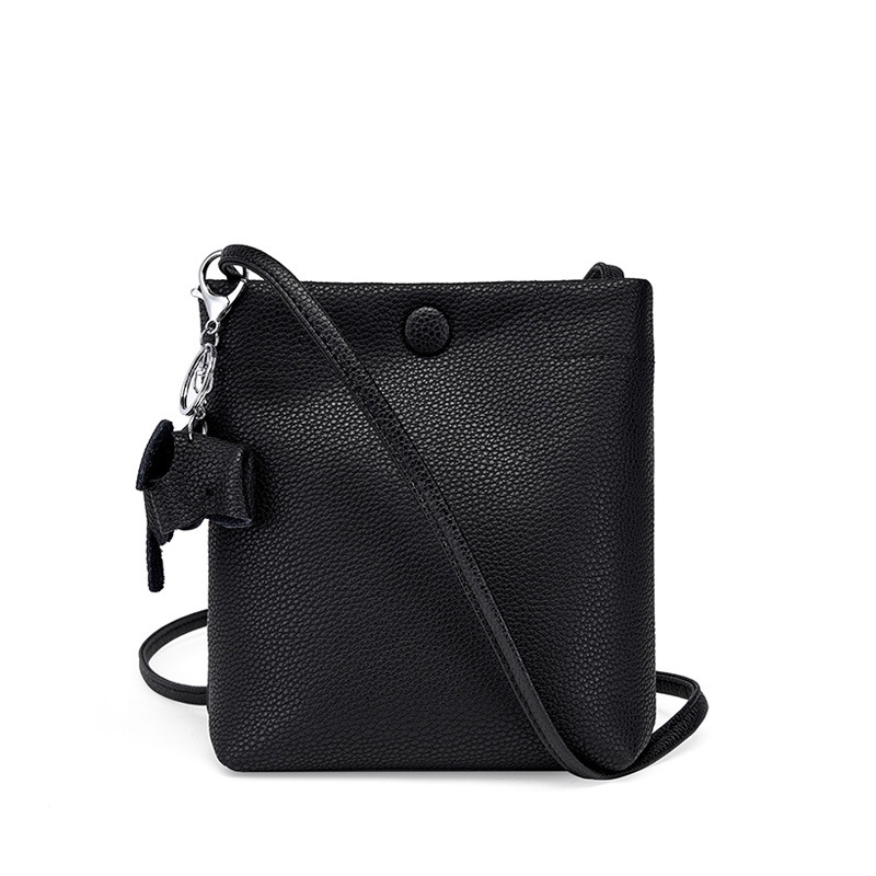 Women's Black Leather Button Mini Crossbody Bags
