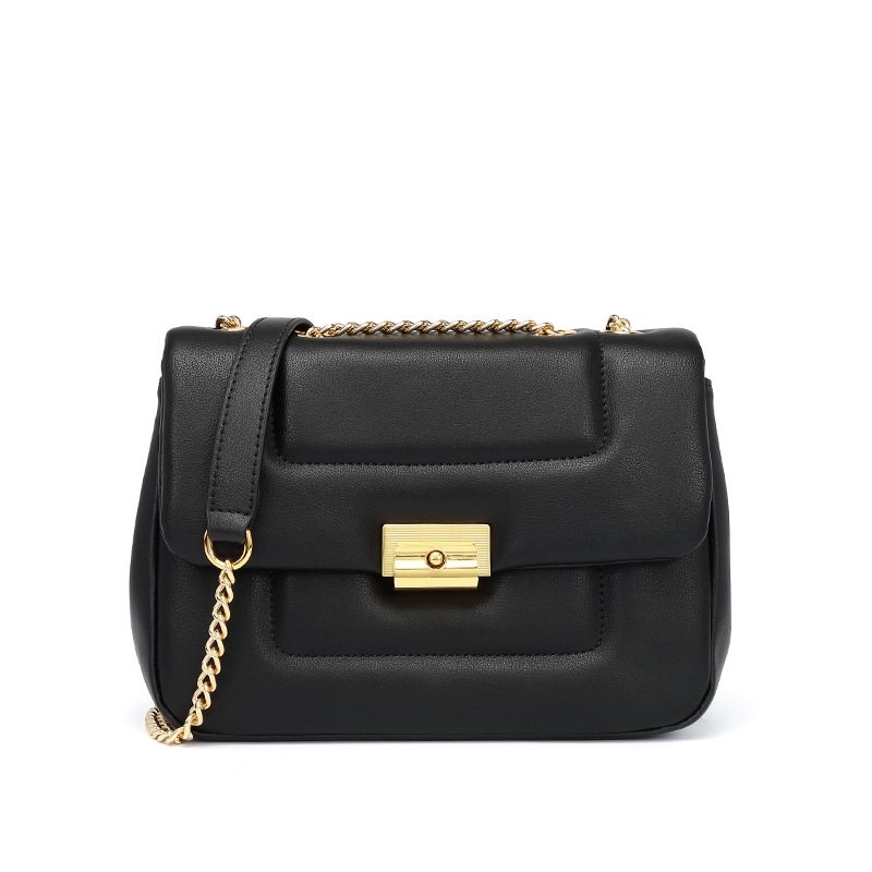 Women's Black Leather Chain Shoulder Qulited Bags