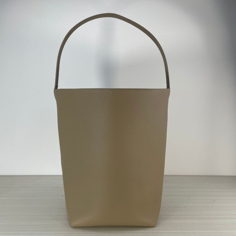 Women's Grey Leather High-capacity Shoulder Bucket Bag