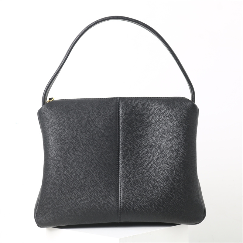 Women's Black Leather  Litchi Pattern Shoulder Bag Tote Bag with Zipper