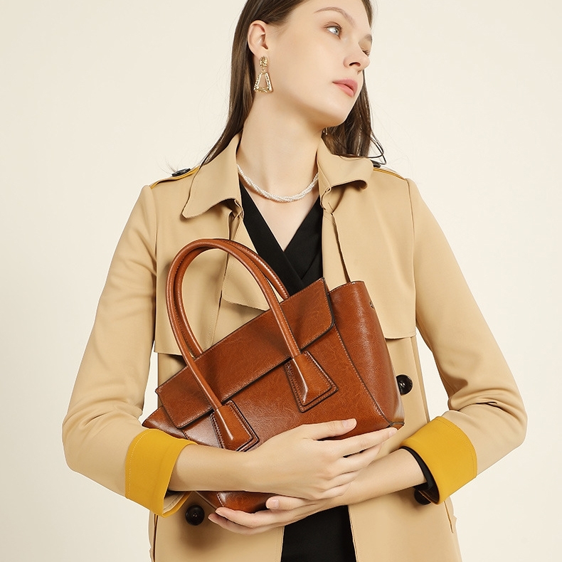 Women's Brown Leather Wing Tote Bag Work Handbags