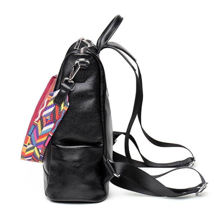 Women's Black Pocket Leather Backpack Handbags Convertible Backpack