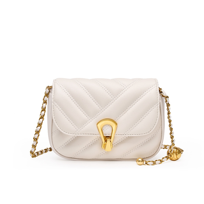 Women's White Quilted Leather Flap Chain Crossbody Purses Mini Bags
