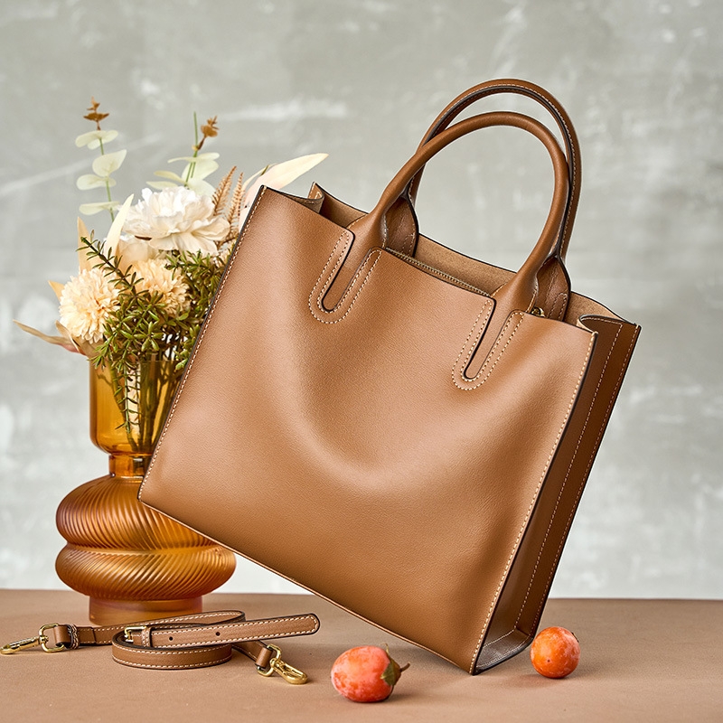 Women's Dark Brown Soft Leather Tote Bag Work Handbags
