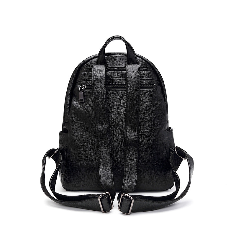Women's Black Zipper Leather Backpack Handbags with Sloulder Strap