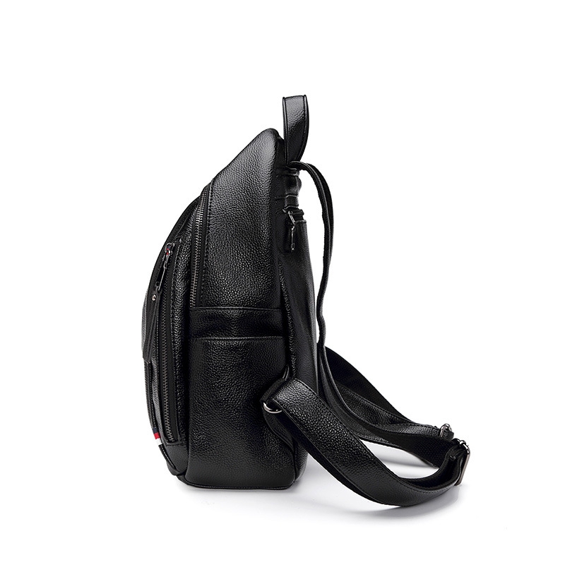 Women's Black Zipper Leather Backpack Handbags with Sloulder Strap