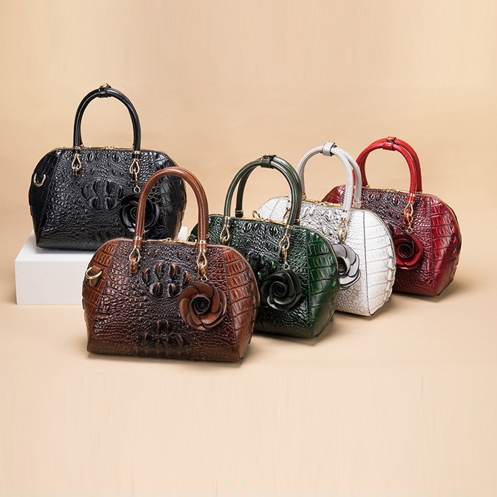 Women's Black Embossed Leather Shell Handbags Satchel Bag