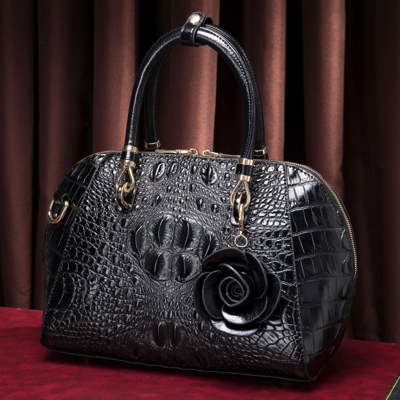 Women's Black Embossed Leather Shell Handbags Satchel Bag