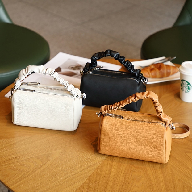 Women's White Leather Top Handle Cube Shoulder Handbags