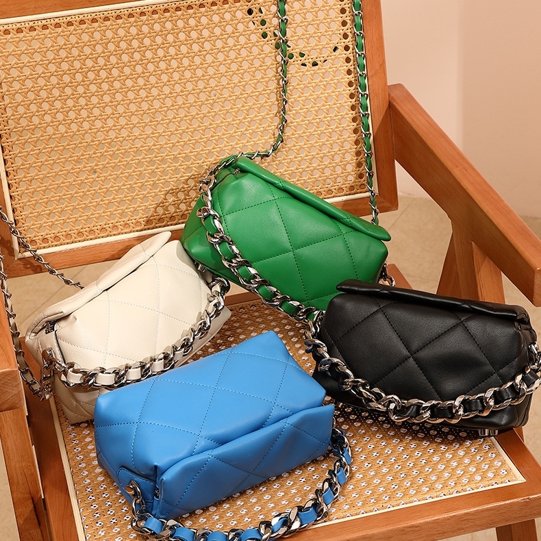 Women's Black Leather Cube Qulited Bag Chain Shoulder Mini Bags