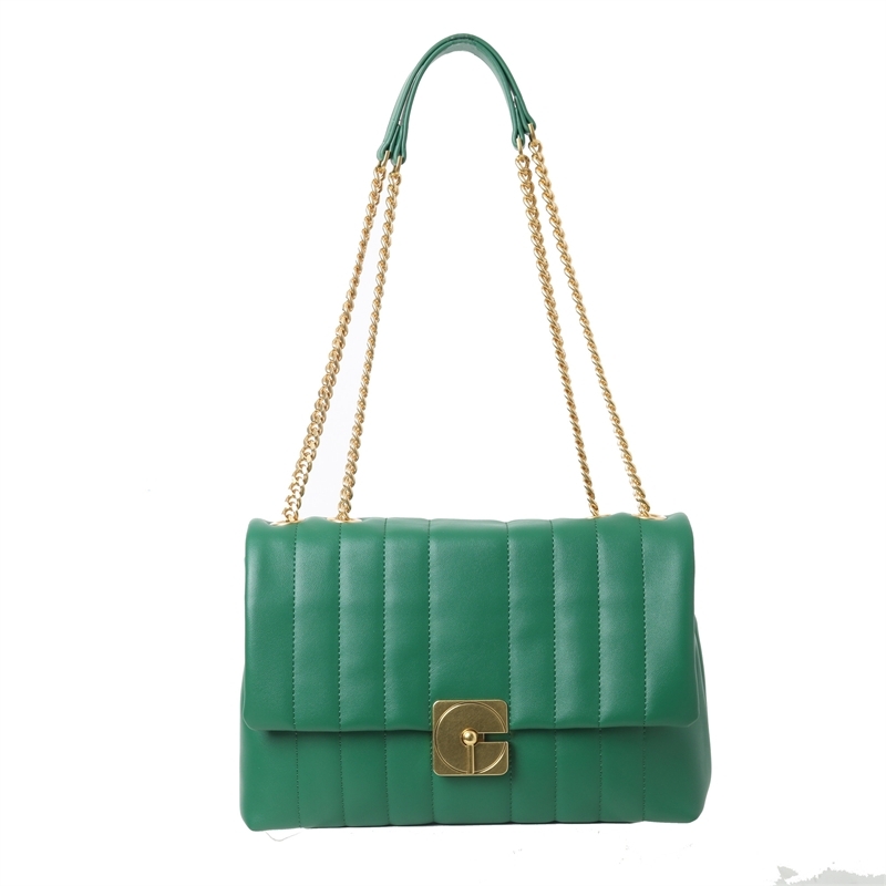 Women's Green Leather Quilted Bag Flap Square Chain Shoulder Bags Big Size