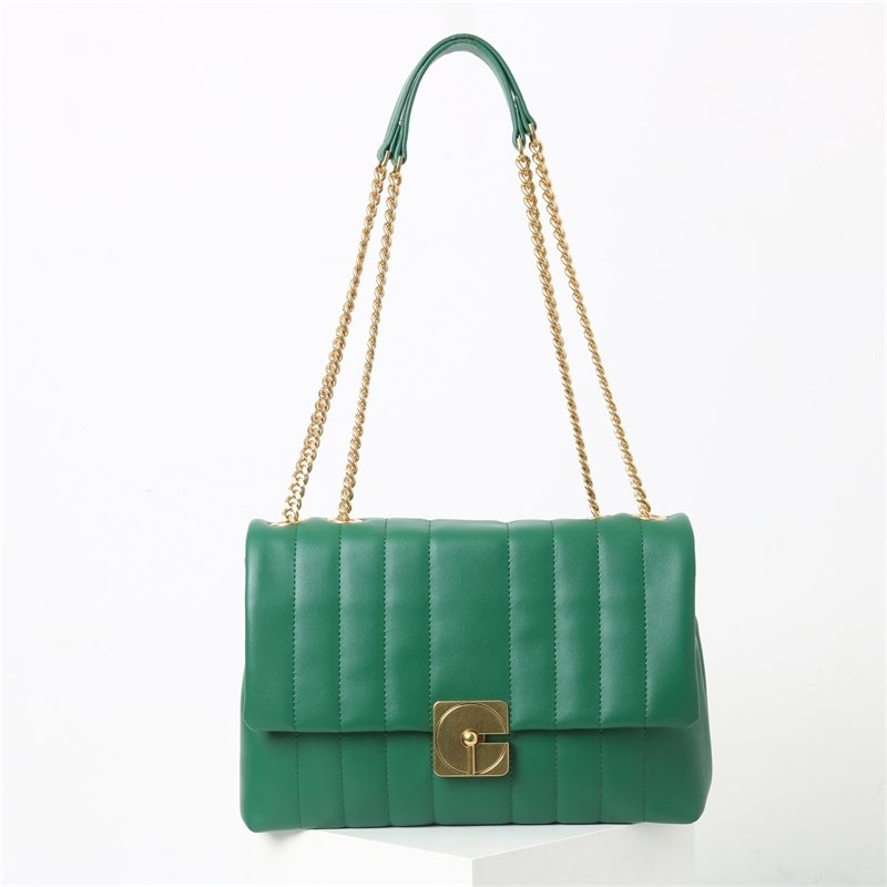Women's Green Leather Quilted Bag Flap Square Chain Shoulder Bags Big Size