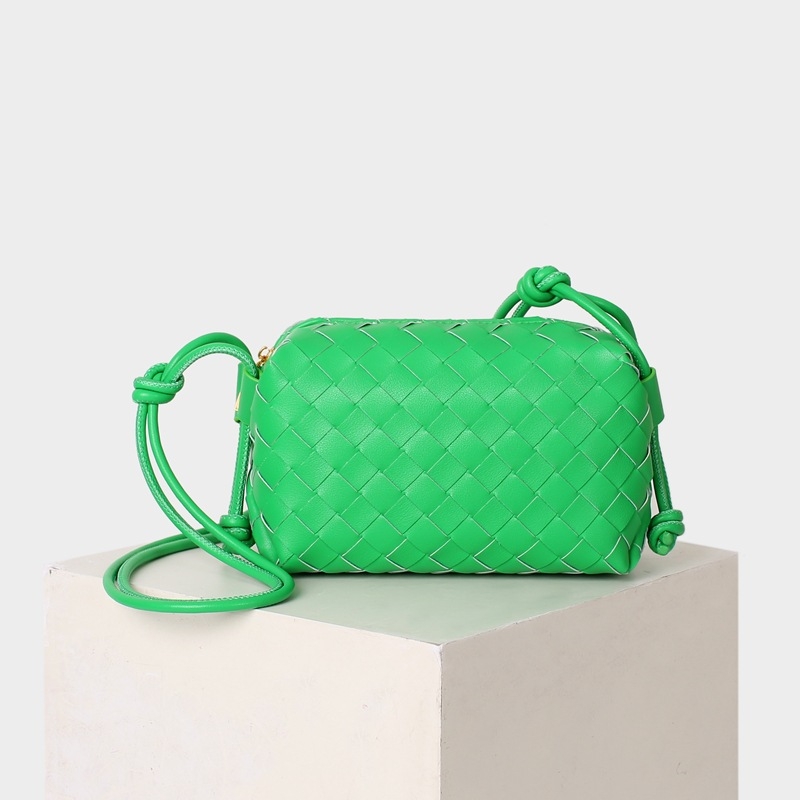 Women's Green Leather Woven Shoulder Mini Bags