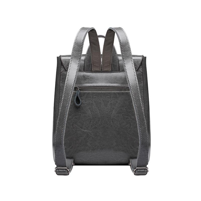 Women's Grey Flap Lock Leather Backpack handbags with Top Handle