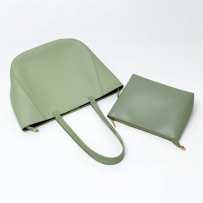Women's Half-Moon Green Leather Tote Bags