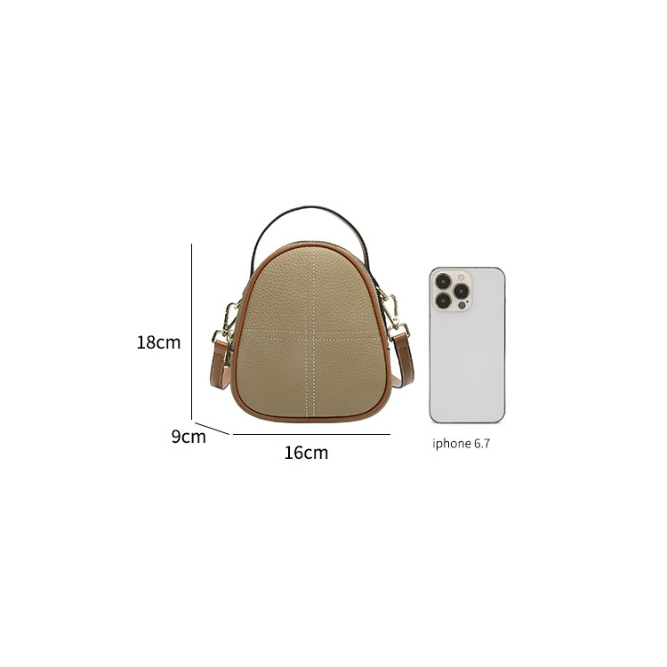 Women's Khaki Leather Multilayer Elliptical Crossbody Mobile Phone Mini Bag