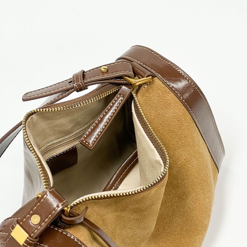 Women's Khaki Suede Leather Shoulder Boston Bags