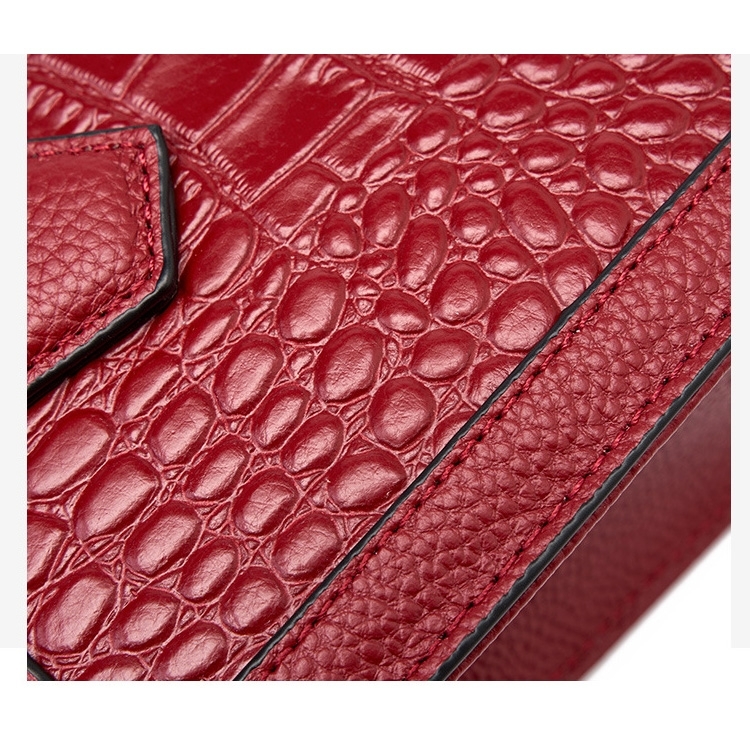 Women's Black Leather Croc-Printed Leather Handbag Mini Tote Bag