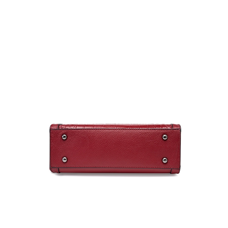 Women's Red Leather Croc-Printed Leather Handbag Mini Tote Bag