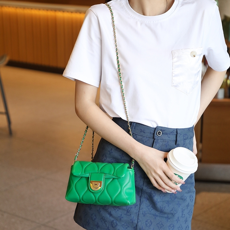 Women's Green Leather Flap Quilted Chain Shoulder Mini Bags