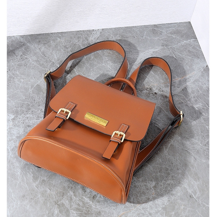 Women's Brown Leather Flap Retro Backpacks