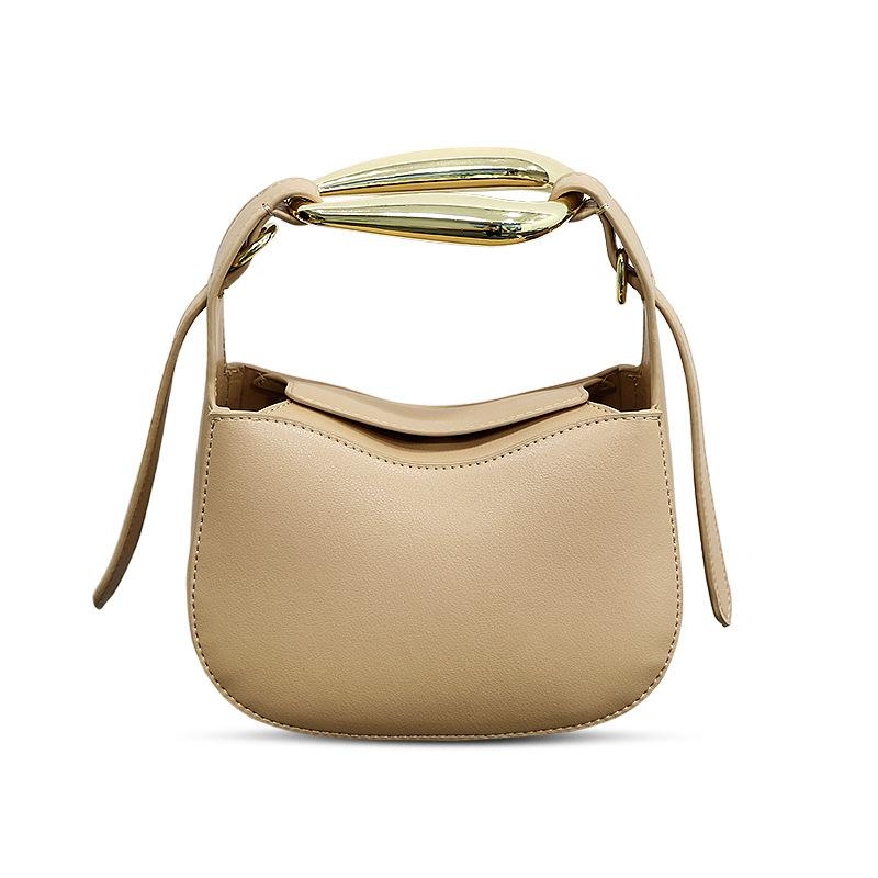 Women's Leather Round Crossbody Bag Metal Top Handle Handbags in White