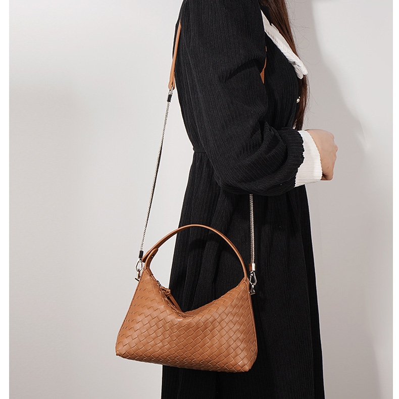 Women's Black Square Leather Woven Handbags