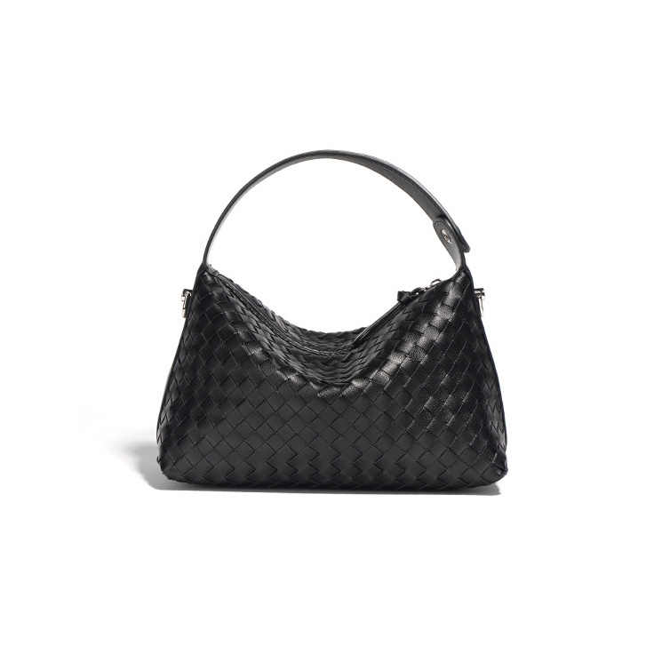 Women's Black Square Leather Woven Handbags